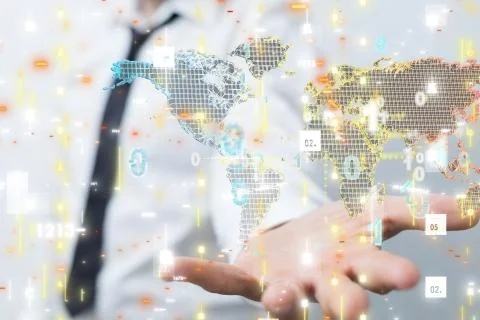 A Digital Network and data concept world 스톡 사진