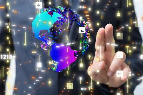 A Digital Network and data concept world 스톡 사진