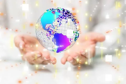 A Digital Network and data concept world 스톡 사진