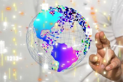 A Digital Network and data concept world 스톡 사진