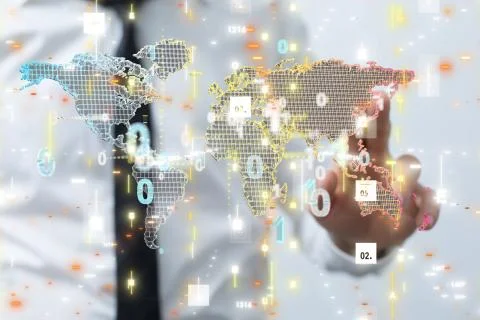 A Digital Network and data concept world 库存照片