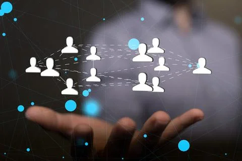 Digital Network and data concept with many icons of people 스톡 사진