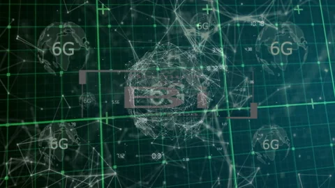 Digital network and data processing animation with 5G and 6G technology elements Stock Footage 305070346