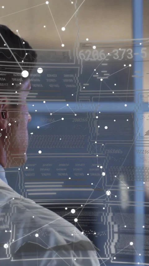 Digital network and data processing animation over person in lab coat Stock Footage 344285230