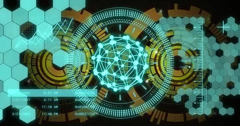 Digital network and data processing image over abstract geometric background Stock Illustration