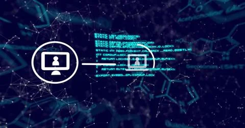 Digital network and data processing image over abstract background with Illustrazione stock