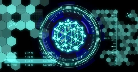 Digital network and data visualization animation over futuristic interface with Stock Footage 306717225