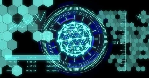 Digital network and data visualization image over futuristic interface with イラスト素材