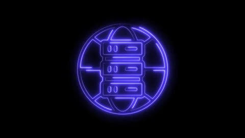 Digital network and server icon glows neon blue with technology internet Stock Footage 322966095