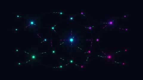 Digital network animation with glowing nodes and data transfer lines Video stock 347245308