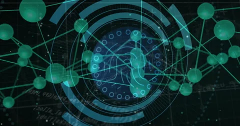 Digital network being animated over dark binary grid, connecting teal spheres Stock Footage 309106303