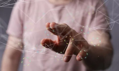 Digital network binary code interface digital touch 写真素材