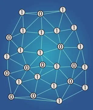 Digital network with binary code, numbers 1 and 0 randomly distributed in mesh 스톡 일러스트
