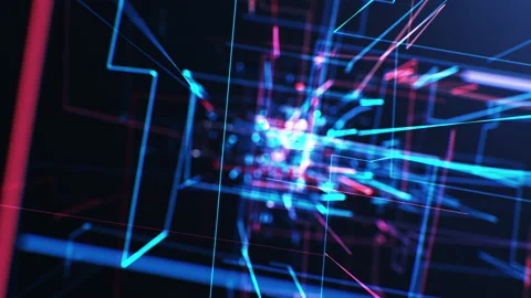 Digital Network Chaos Lines Red Blue Colors Spread in Cyberspace. System Failure Stock Footage 206805726