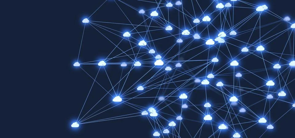 Digital network of connected online cloud storage - 3d illustration Stock Illustration