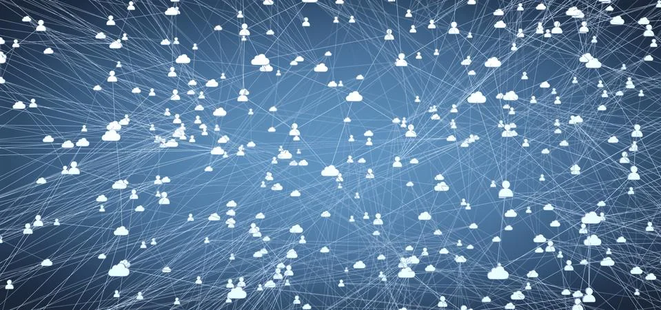 Digital network of connected online cloud storage with user - 3d illustration Stock Illustration