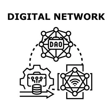Digital network connecting decentralized organization and data Stock Illustration