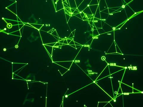 Digital network connecting with line abstract background, green theme Stock Illustration