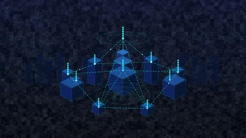 Digital network connection data blockchain technology node server cyber security Stock Footage 347200628