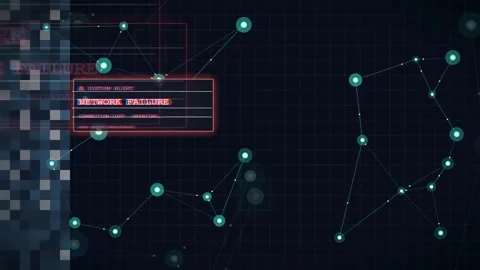 Digital network connection failure with glitch effects and system alert warning Stock Footage 343156259