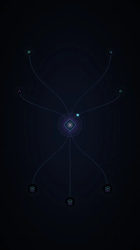 Digital network connection hub with animated data nodes and abstract cybern.. Stock Footage 348283577