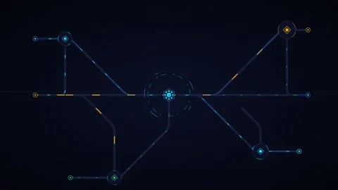Digital network connection hud interface with data flow and cyber security .. Stock Footage 337560098