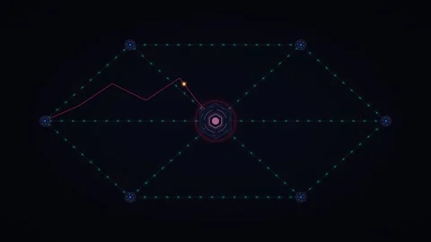 Digital network connection hud interface with pulsing data nodes and geomet.. Vidéo 344861479
