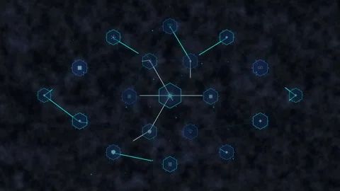 Digital network connection hud interface data technology cyber security Video stock 347563144