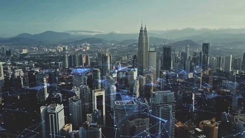 Digital network connection lines of Kuala Lumpur. Financial district and Stock Footage 103304514