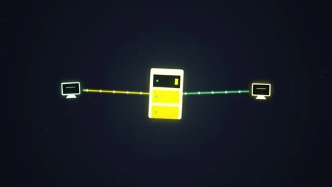 Digital Network Connection: Server and Computers Linked by Data Flow Stock Footage 348423621