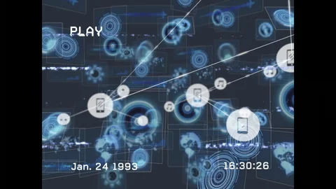 Digital network connections and data processing animation with date and time Stock Footage 304843336