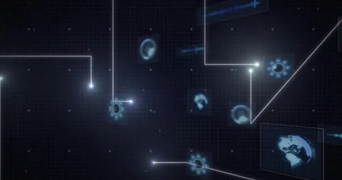 Digital network connections and data processing animation over world map graphic Stock-Footage 304853624