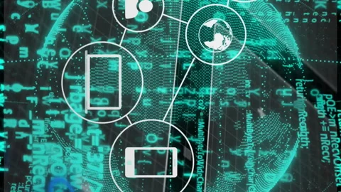 Digital network connections and data processing animation over globe and binary Stock Footage 313425852
