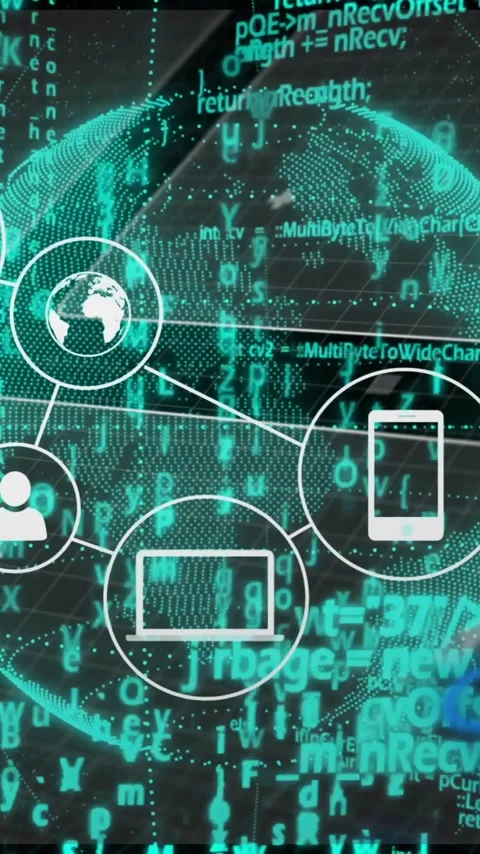 Digital network connections and data processing animation over globe and binary Stock Footage 319618097