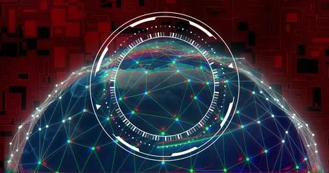 Digital network connections and data processing image over abstract globe Stock Illustration