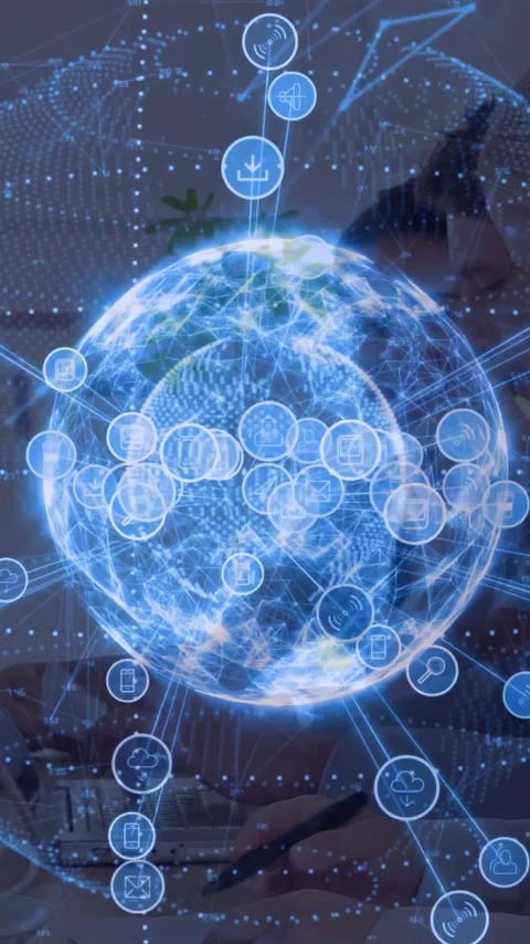 Digital network connections animation over people working in modern office Stock Footage 319727798