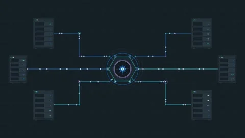Digital Network Connections Converging on a Central Hub Stock Footage 343894043