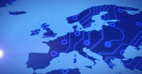 Digital network connections over map of Europe, technological image Stock Illustration