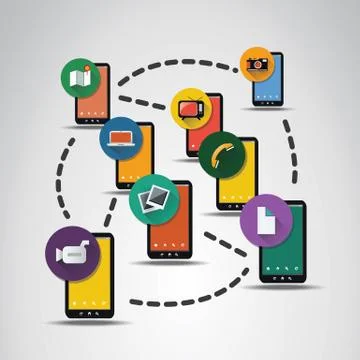 Digital Network Connections, Technology Background with Icons Stock Illustration