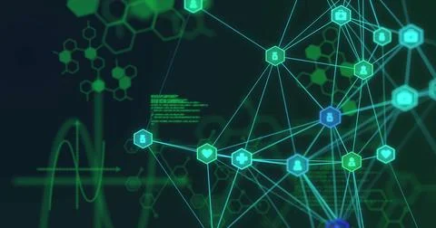 Digital network connections visualizing data flow and security in technology Stock Photos