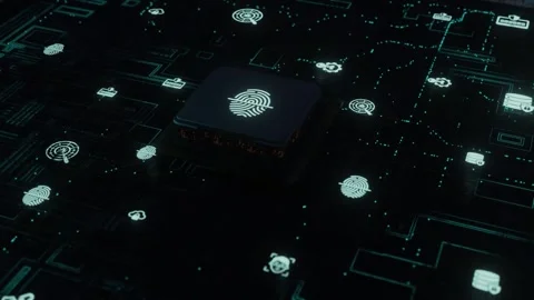 Digital Network Data Flow with Fingerprint Security Chip AI Processing Clou.. Stock Footage 333898425