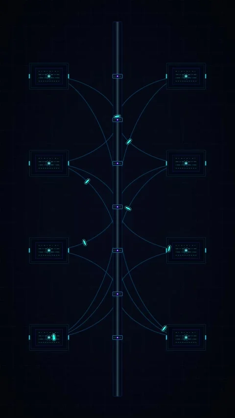 Digital network data flow hud interface with connected nodes and informatio.. Stock Footage 348283675