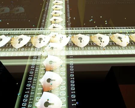 Digital network data transmission and shield, network security protection Illustrazione stock
