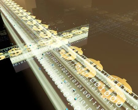 Digital network data transmission and dollars, network security protection Stock Illustration