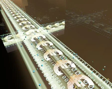 Digital network data transmission and Euro, network security protection Stock Illustration