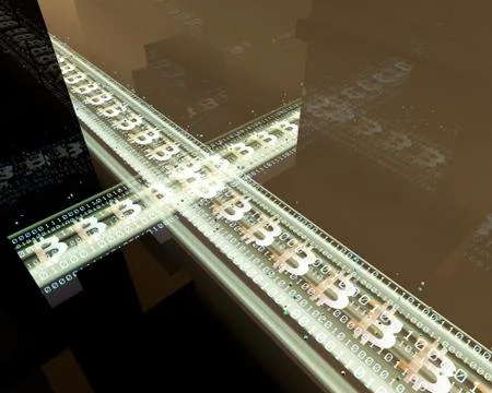 Digital network data transmission and Bitcoin, network security protection イラスト素材