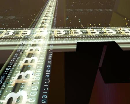 Digital network data transmission and Bitcoin, network security protection Illustrazione stock