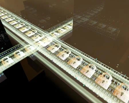 Digital network data transmission and lock, network security protection Illustrazione stock