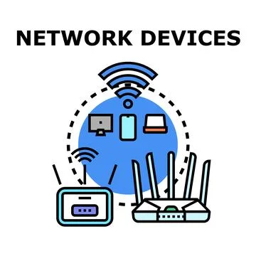 Digital network devices connecting gadgets through internet wireless router Stock Illustration