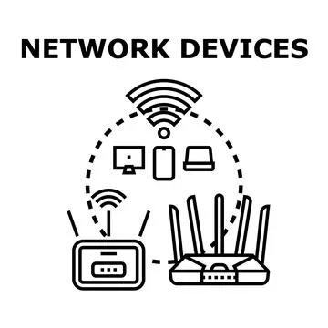 Digital network devices connecting gadgets through internet wireless router Stock Illustration